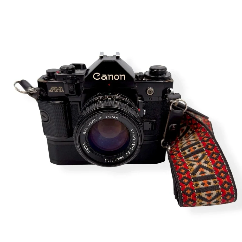 Canon A-1 35mm SLR Film Camera + Bundle Accessories Bag Lenses Power Winder Etc
